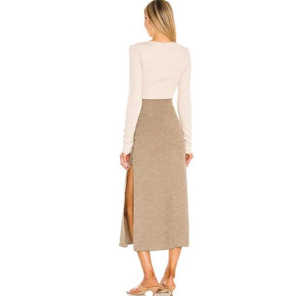 Song of Style Small Ezra Midi Dress Green Combo Ruched Front Ribbed Long Sleeves - Picture 2 of 11